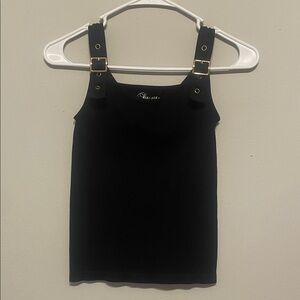 Women's Black Tank Top with Gold Buckle  Straps